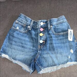 Old Navy Dark Blue Denim Girls Shorts with Colorful Buttons